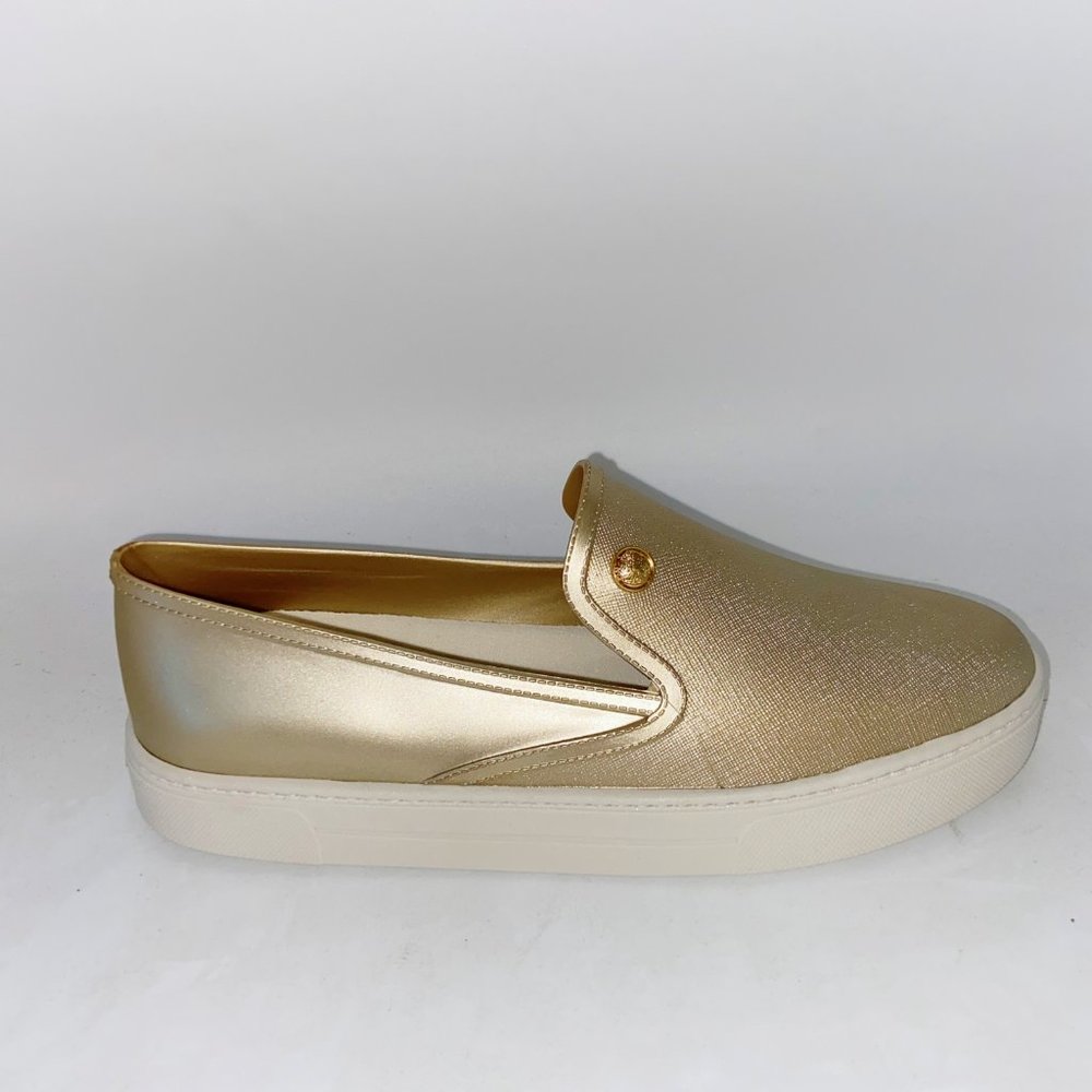 Vince Camuto Womens Marjetta Gold Slip On Sneakers